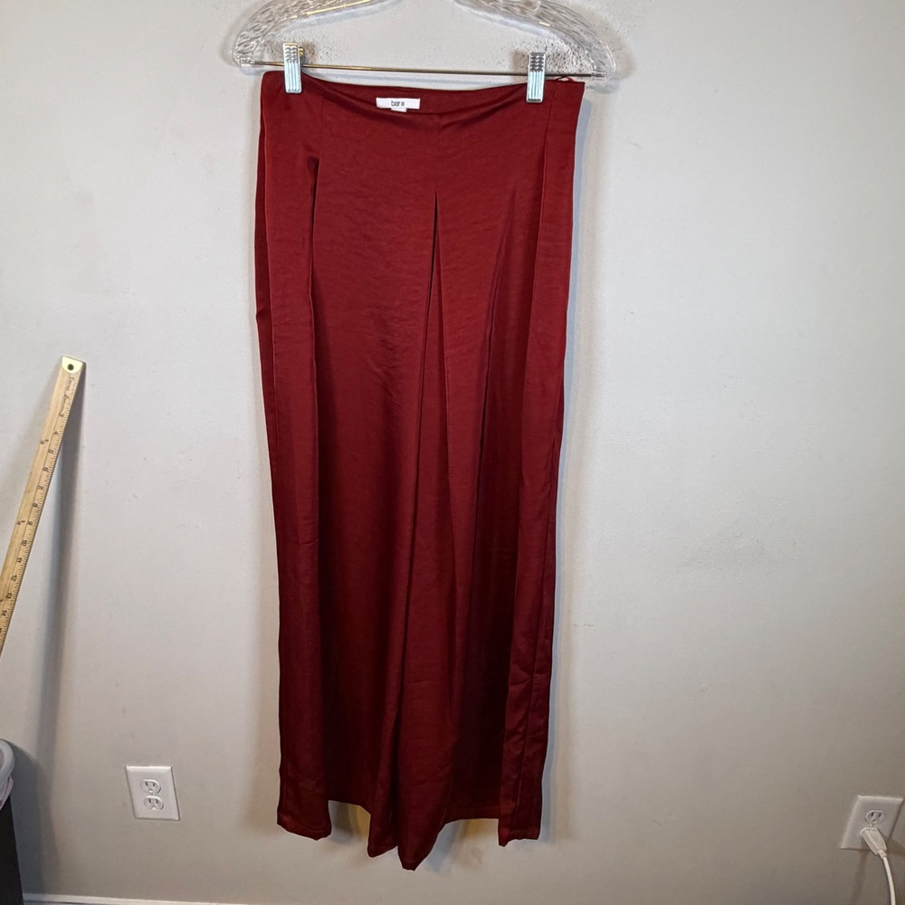 Bar III Womens Wide Leg Pants Pleated Satin Burgundy Red Size S